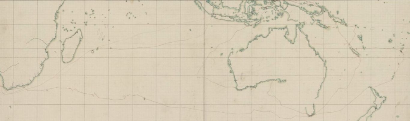 Yroise - Carte de l'Océan Indien indiquant l'itinéraire de Bruni d'Entrecasteaux.