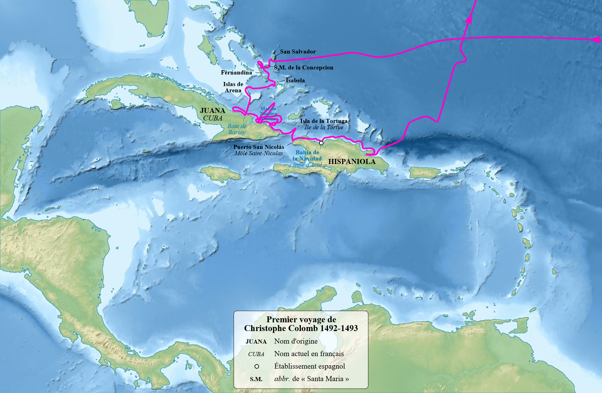 Route maritime empruntée par Christophe Colomb