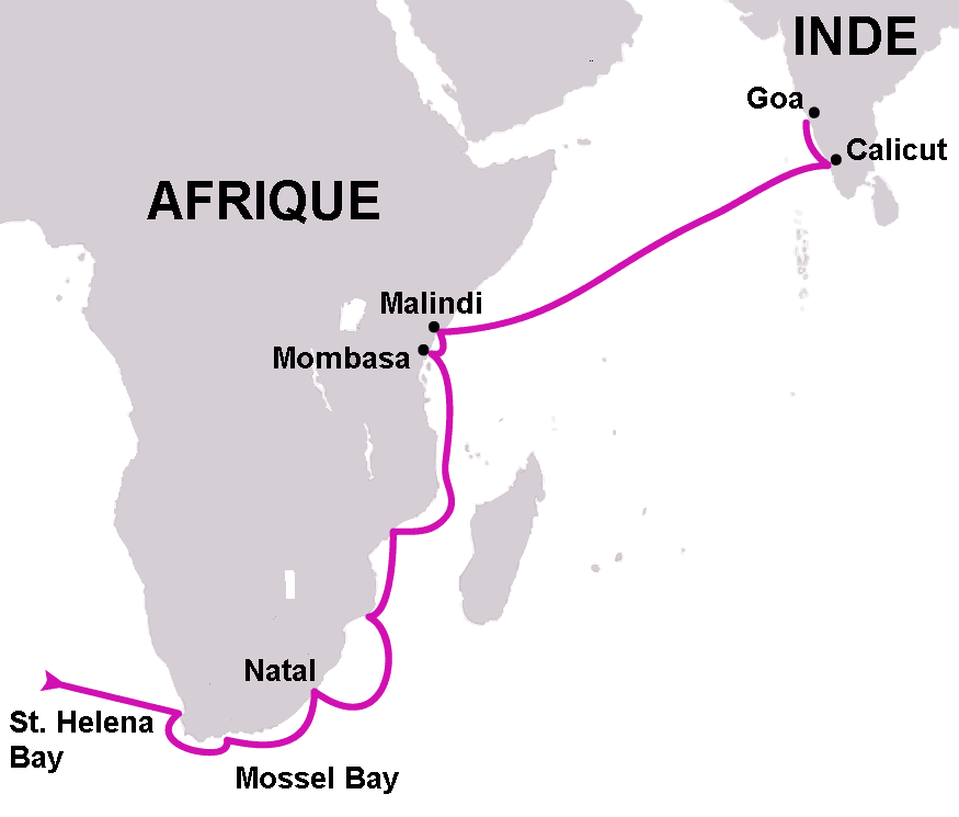 route maritime empruntée par Vasco de Gama